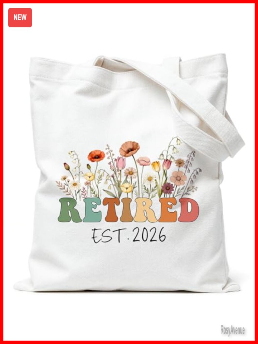 12oz Cotton Canvas Tote Bag Wildflower Retirement Gift Reusable Shoulder Bag